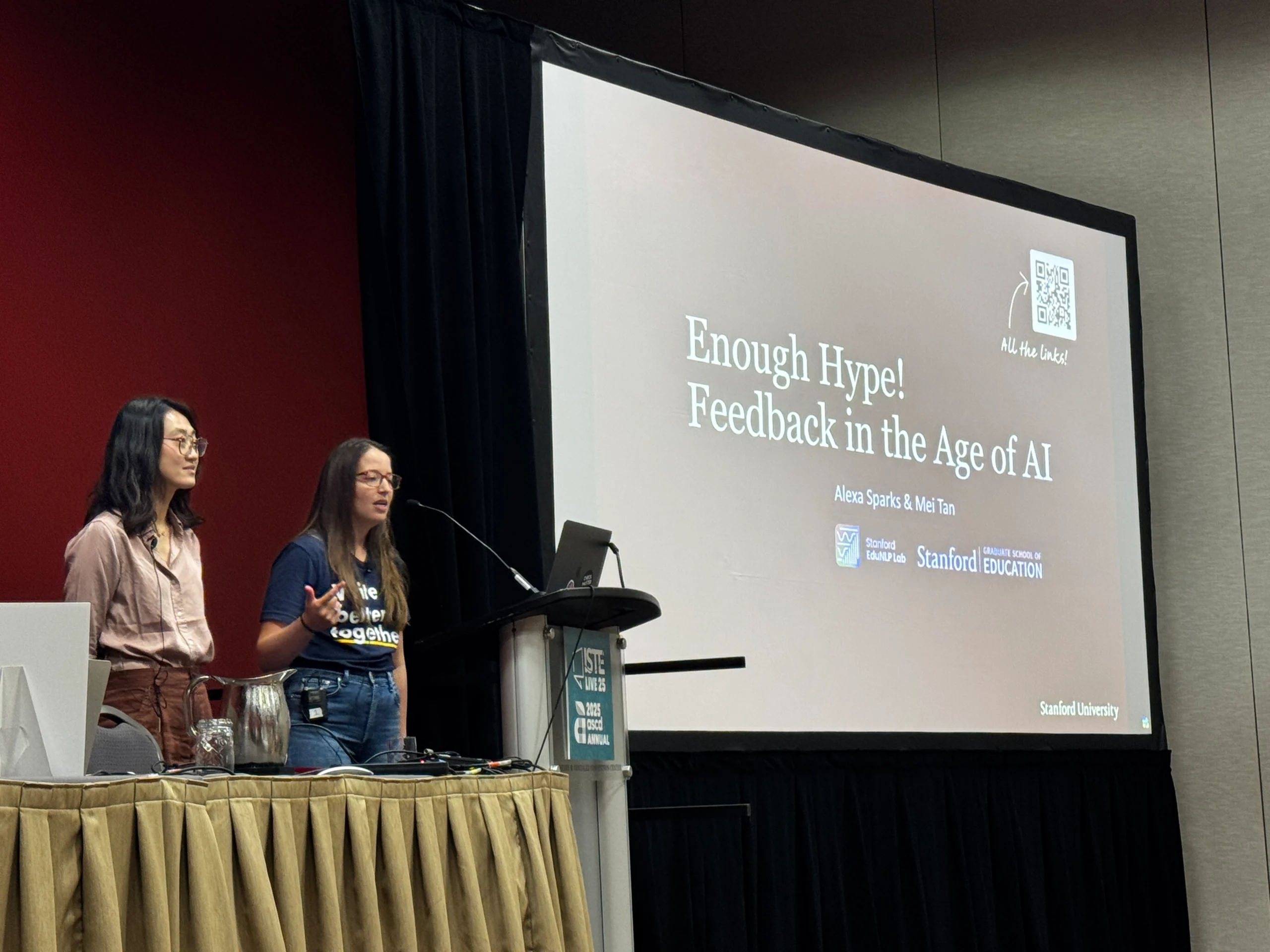 Alexa Sparks presents with Mei Tan on their AI Feedback research at ISTE 2025