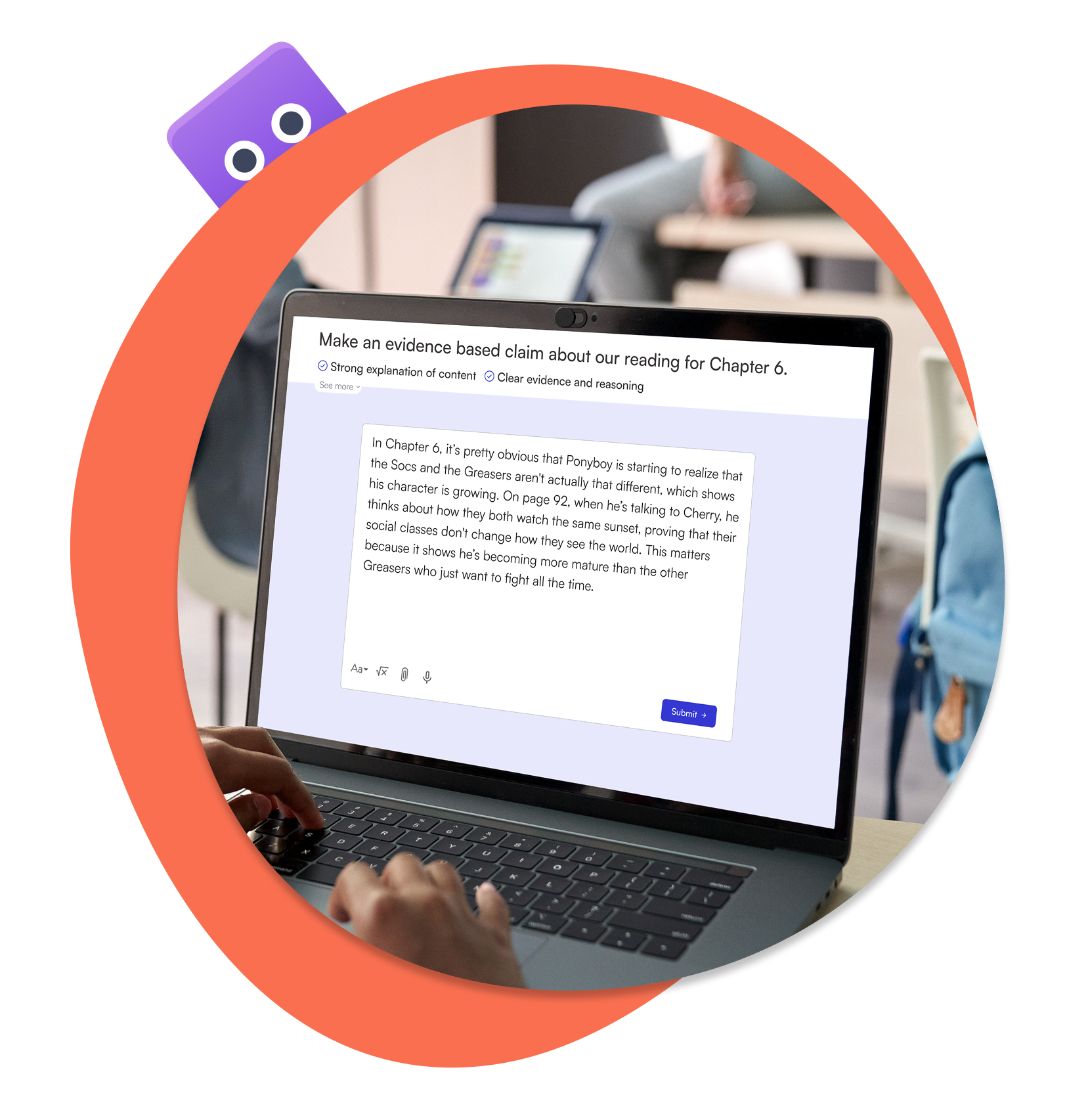 A student typing in response to a question in Short Answer